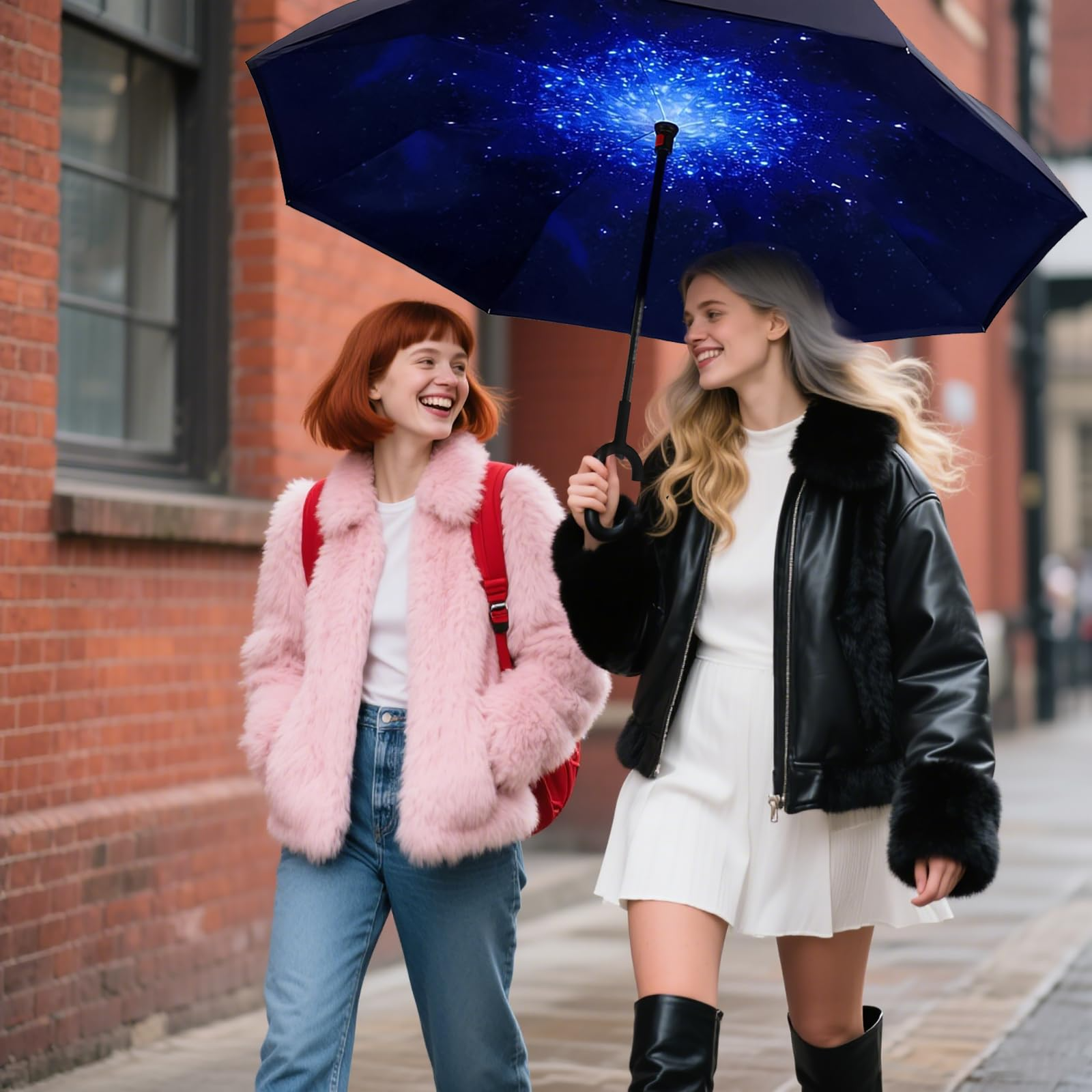 Reverse Folding Umbrella Windproof Double Layer C-Handle Galaxy Print - SuperSaverAU - view 7