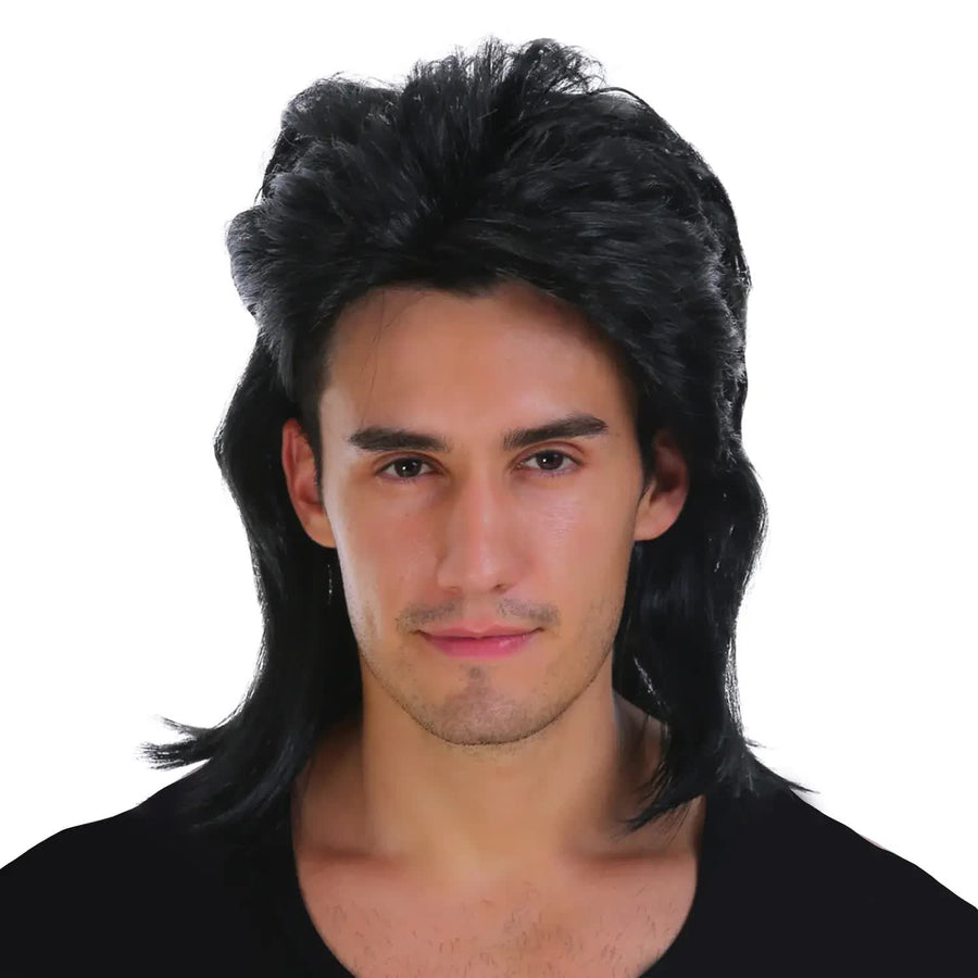 Mullet Wig 80s Party Costume Rock Bogan Punk 70s 90s Hair - Black - SuperSaverAU - view 1