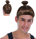Hipster Trendy Hairstyle Adult Man Bun Wig Costume Hair - Brown - SuperSaverAU - view 2