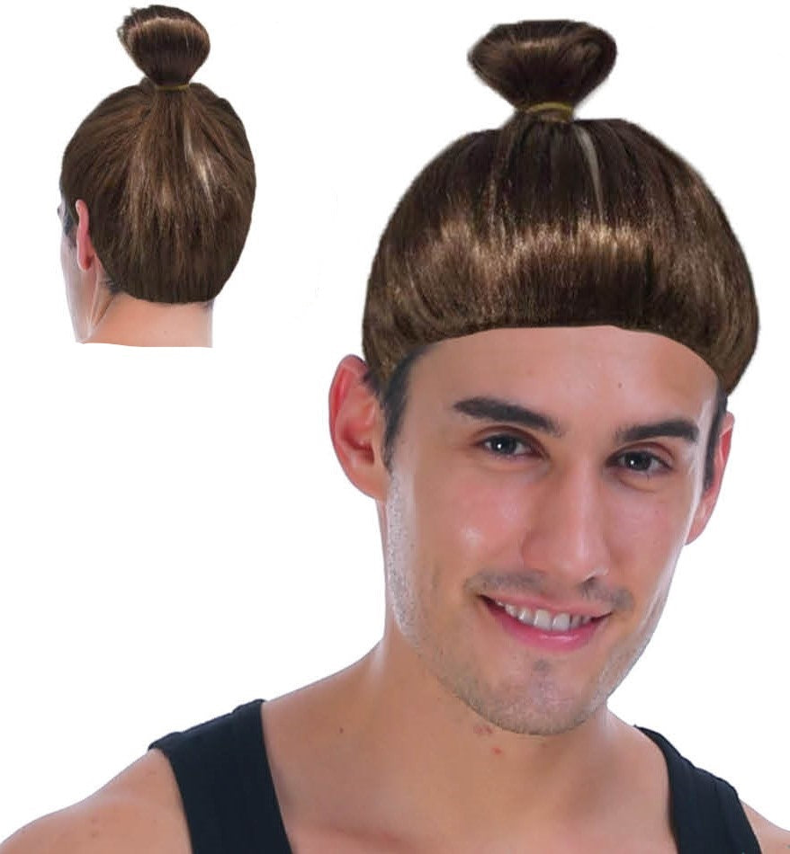 Hipster Trendy Hairstyle Adult Man Bun Wig Costume Hair - Brown - SuperSaverAU - view 2