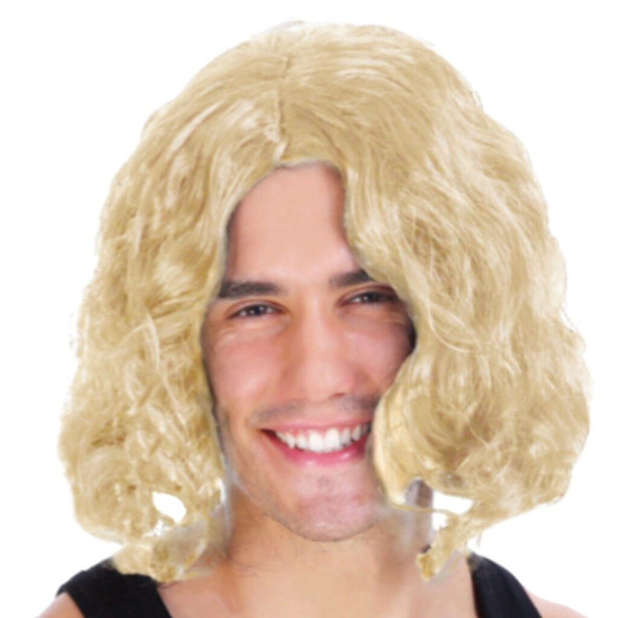 MENS WAVY WIG Curly Long Hair Disco Punk Rock Party Costume 60s 70s - Blonde - SuperSaverAU - view 1