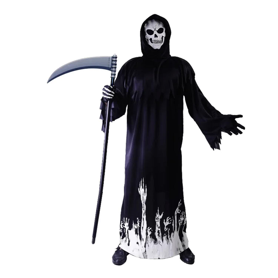 Scary Adult Glow in the Dark Party Costume Skeleton Reaper Halloween - SuperSaverAU - view 1
