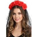 Halloween Day of the Dead Headband w/ Roses & Lace Veil Halloween Party Dress Up - SuperSaverAU - view 3