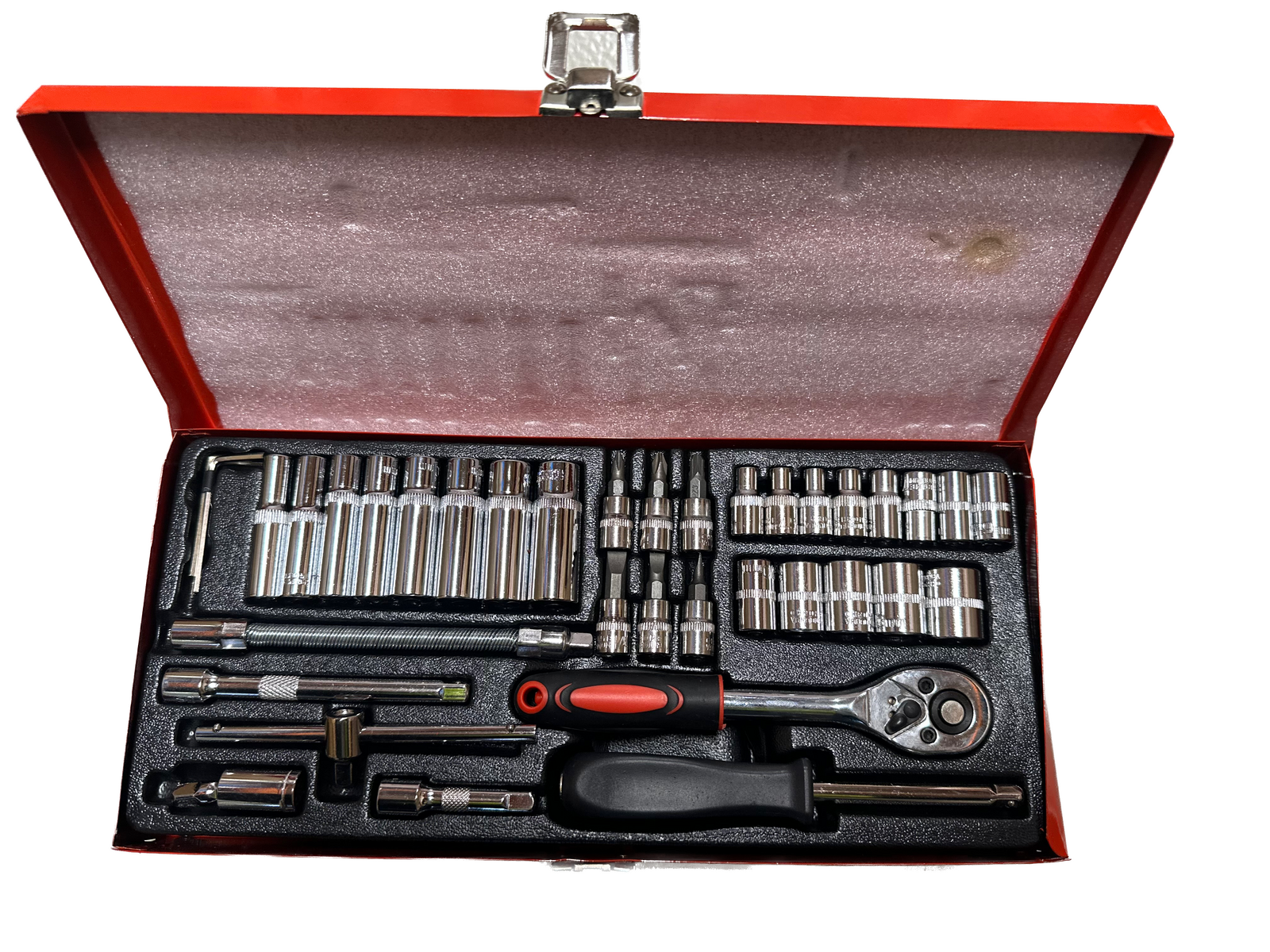 Premium 37 Piece Ratchet Socket Wrench Set with Steel Box