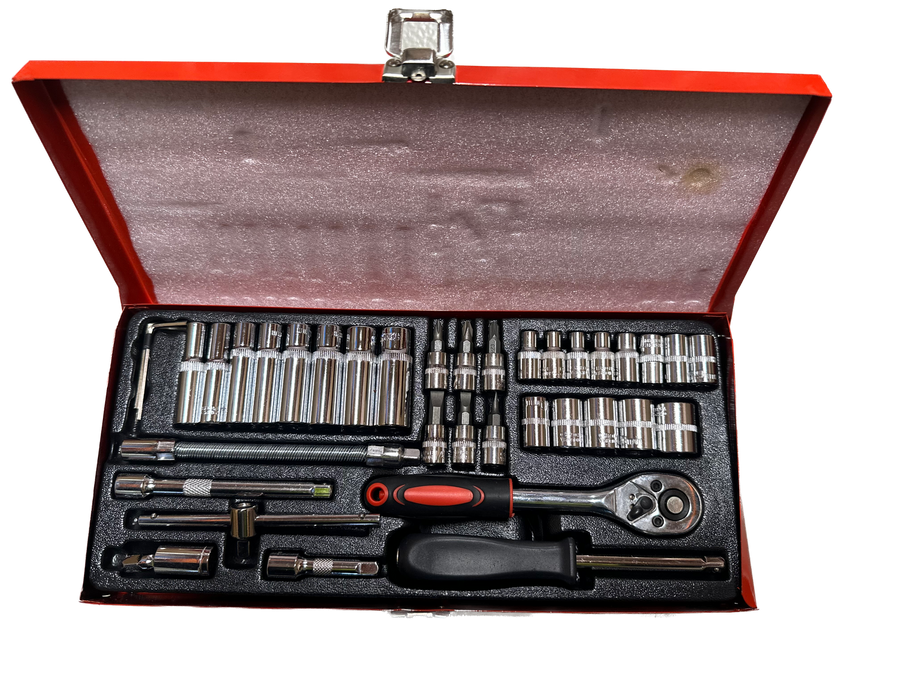 Premium 37 Piece Ratchet Socket Wrench Set with Steel Box