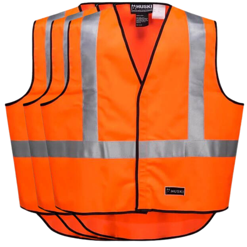 3x HUSKI Hi Vis Patrol Vest 3M Tape Safety Workwear High Visibility Bulk - Orange - L - SuperSaverAU - view 2