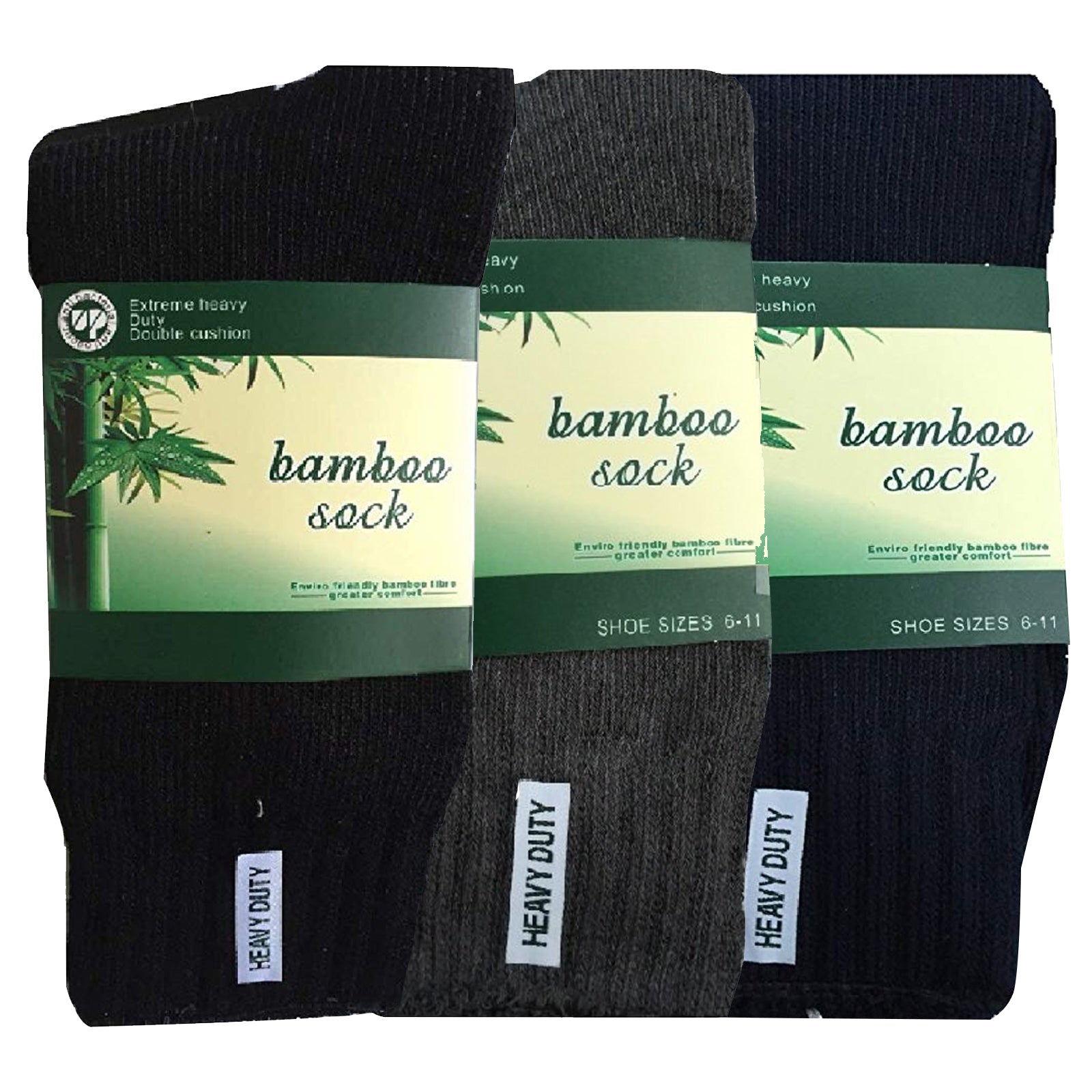 Premium 3 Pair Men's Assorted Bamboo Heavy Duty Cushion Work Socks 11-14