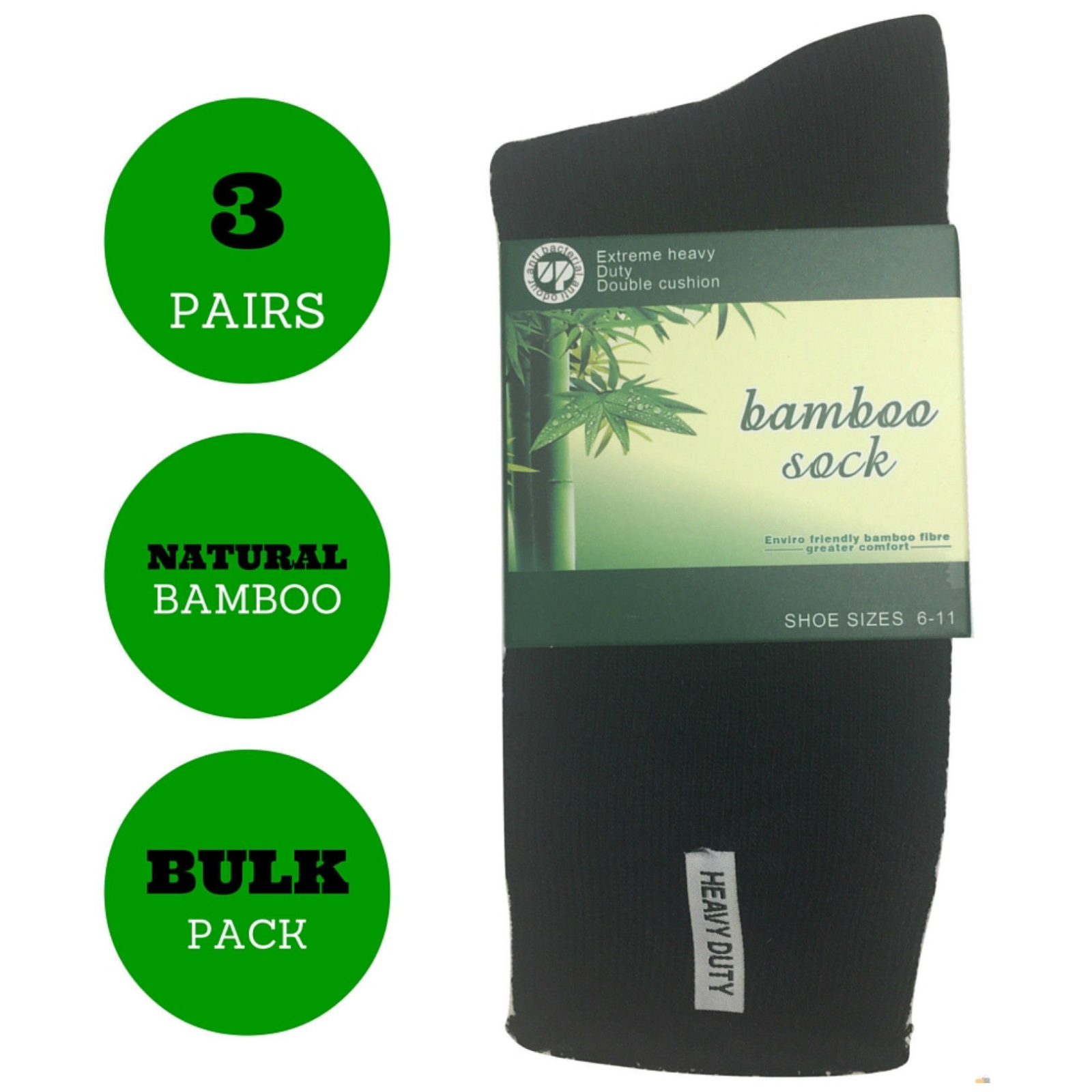 Premium 3 Pair Men's Assorted Bamboo Heavy Duty Cushion Work Socks 11-14