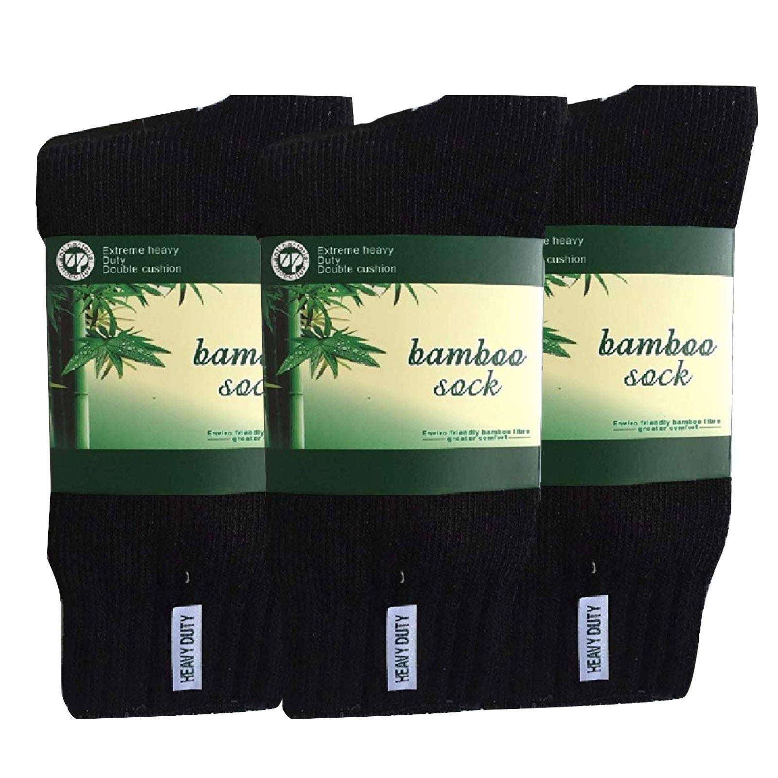 Premium 3 Pair Men's Black Bamboo Rich Heavy Duty Work Socks 6-11
