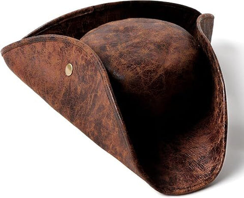 Premium Durashape Brown Pirate Tricorn Hat - Faux Leather