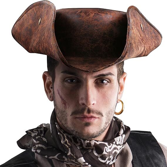 Premium Durashape Brown Pirate Tricorn Hat - Faux Leather