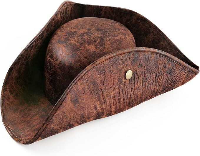 Premium Durashape Brown Pirate Tricorn Hat - Faux Leather