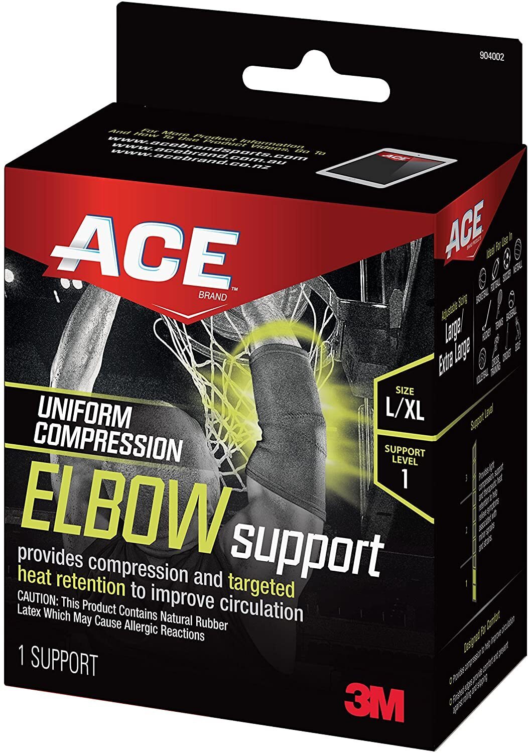 3M Ace Compression Elbow Support Sleeve Large X-Large Breathable Heat Retention Brace