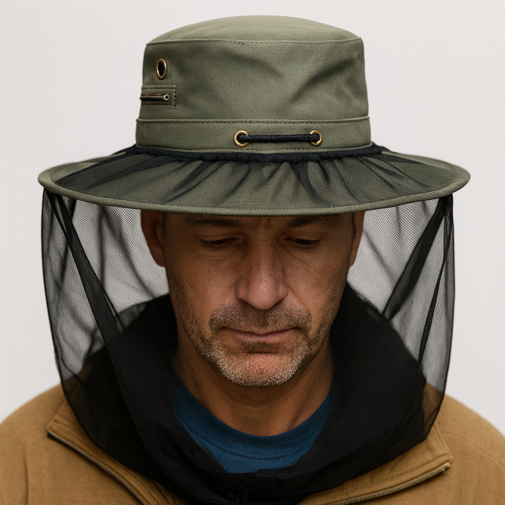 Deluxe Mosquito Hat Net Head Protector - 40cm Bee Bug Mesh Insect Fishing Fly