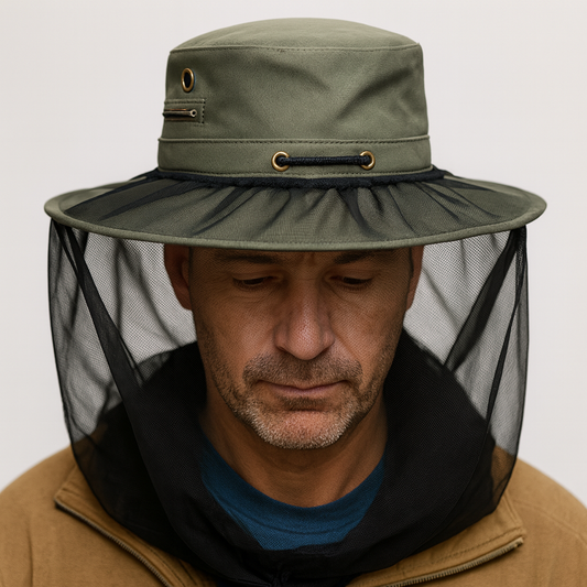 Deluxe Mosquito Hat Net Head Protector - 40cm Bee Bug Mesh Insect Fishing Fly
