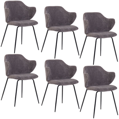 Set of 6 Modern Dining Chairs with Corduroy Fabric in Dark Grey