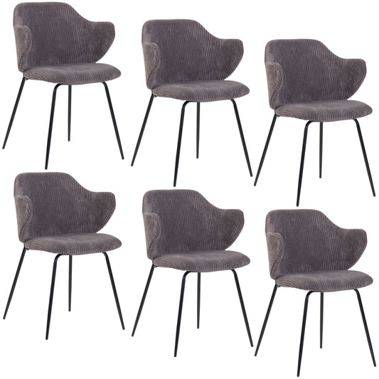 Set of 6 Modern Dining Chairs with Corduroy Fabric in Dark Grey