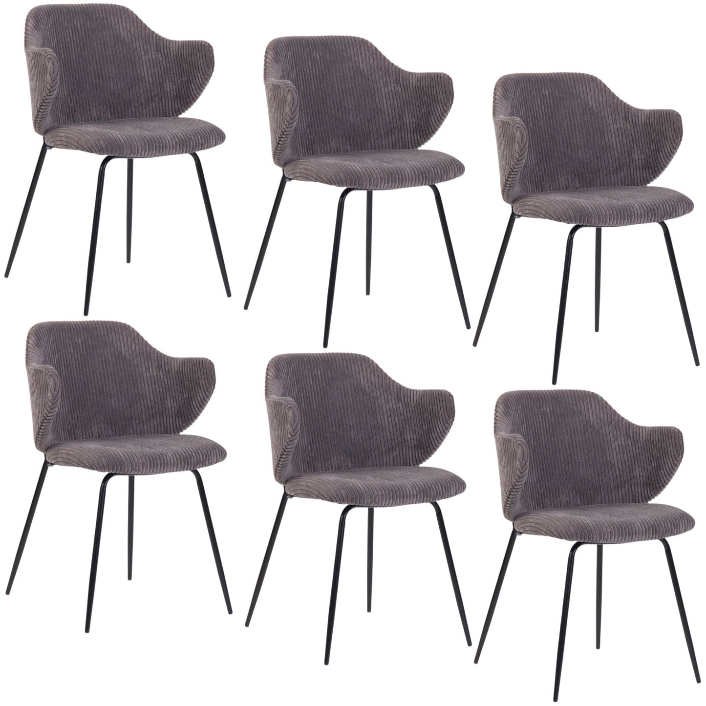 Set of 6 Modern Dining Chairs with Corduroy Fabric in Dark Grey