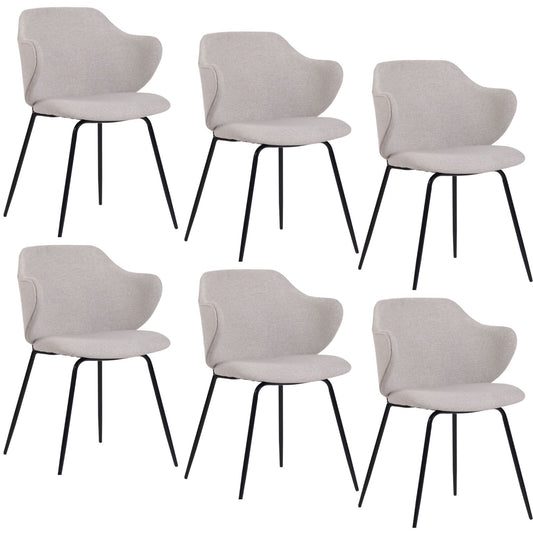 Premium Set of 6 Modern Dining Chairs in Ivory Beige with Metal Legs