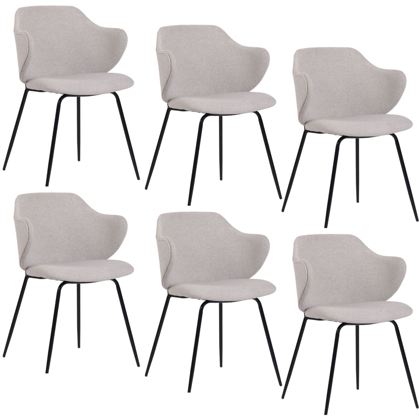 Premium Set of 6 Modern Dining Chairs in Ivory Beige with Metal Legs