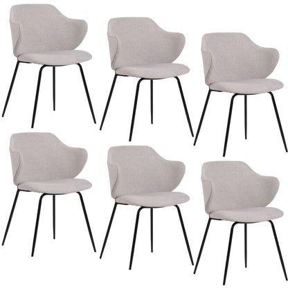 Premium Set of 6 Modern Dining Chairs in Ivory Beige with Metal Legs