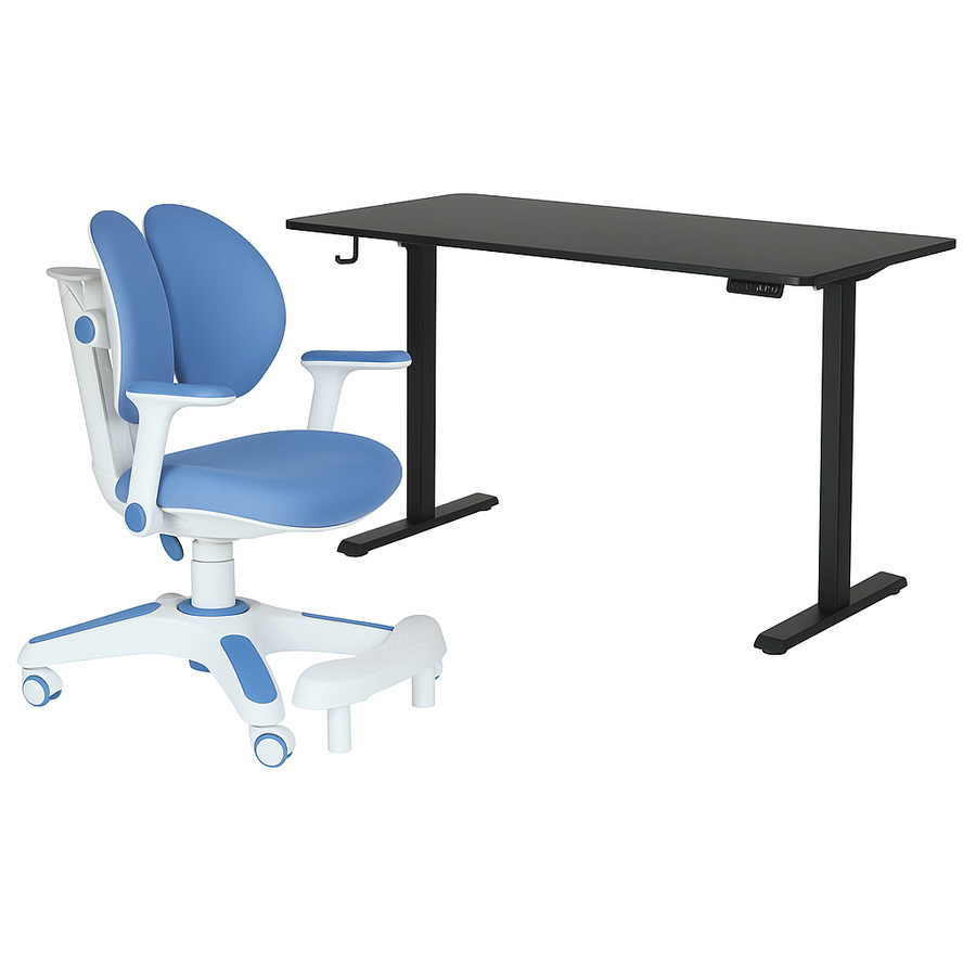 Ergonomic Kids Study Chair & Electric Standing Desk Set - Blue & Black - SuperSaverAU - view 1