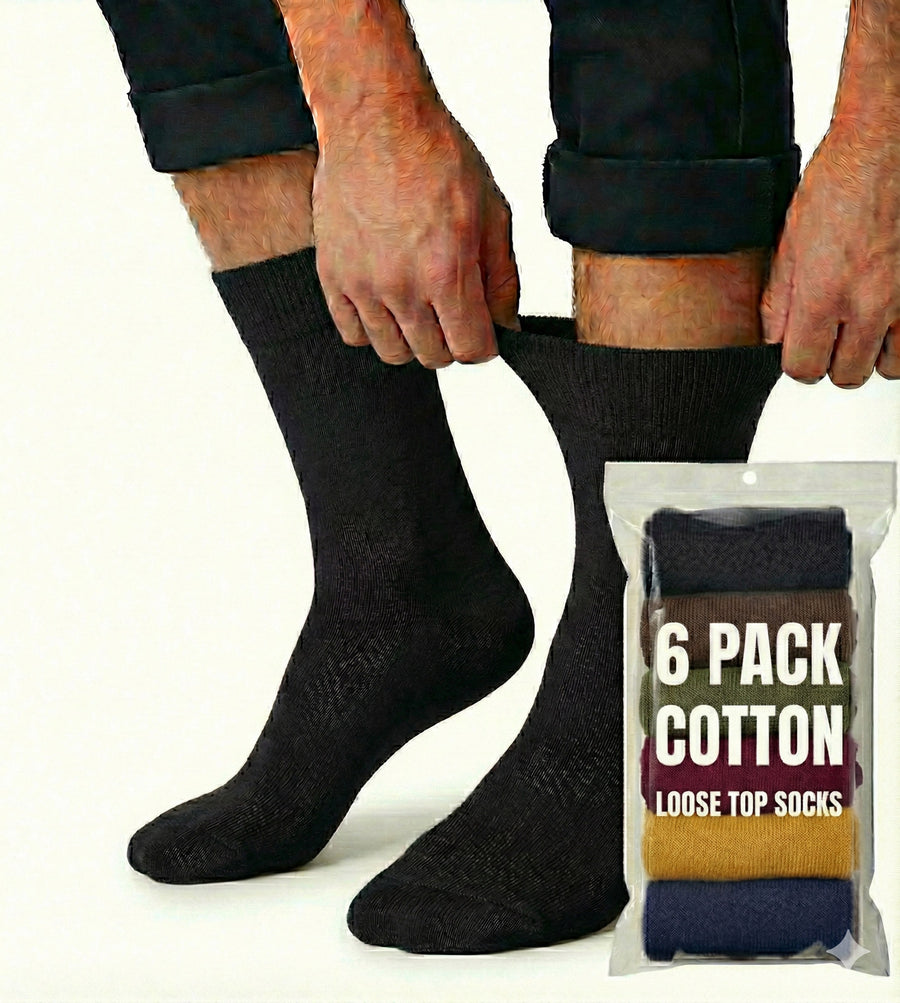 Premium 6 Pair Assorted Cotton Rich Loose Top Diabetic Comfort Socks 11-14