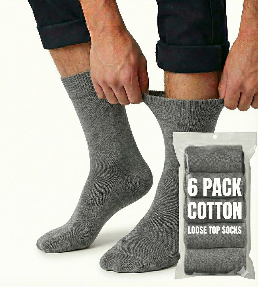 Premium 6 Pair Grey Cotton Rich Loose Top Comfort Socks Size 6-11