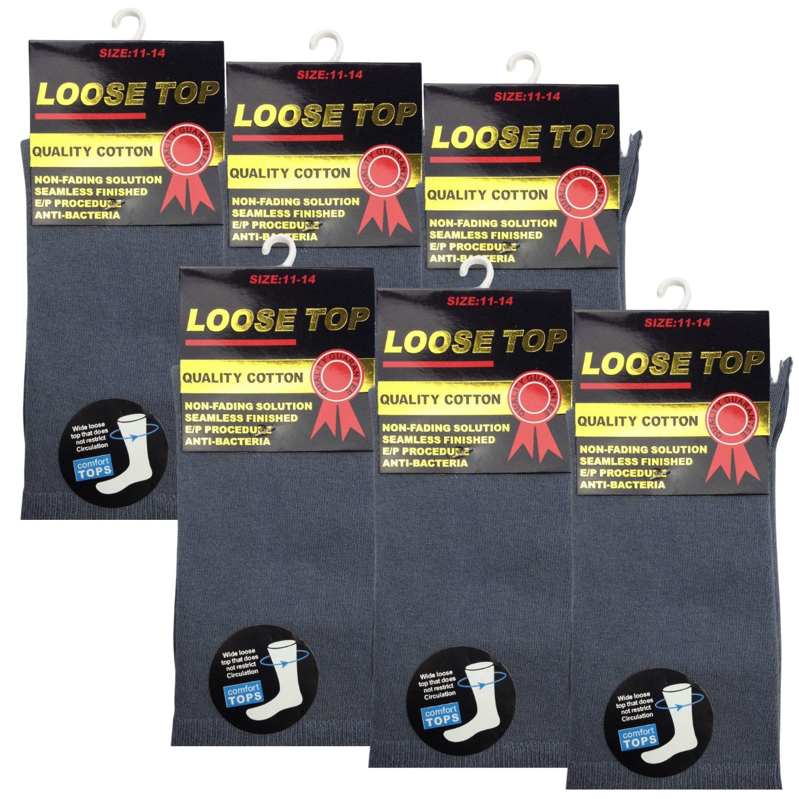 Premium 6 Pair Grey Cotton Rich Loose Top Comfort Socks Size 6-11