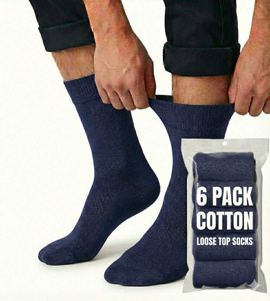 Premium 6 Pair Navy Cotton Rich Loose Top Diabetic Comfort Socks 6-11