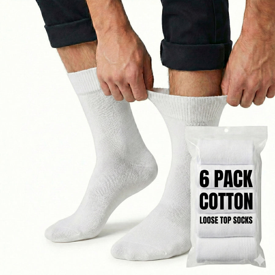 Premium 6 Pair White Cotton Rich Loose Top Diabetic Comfort Socks 11-14
