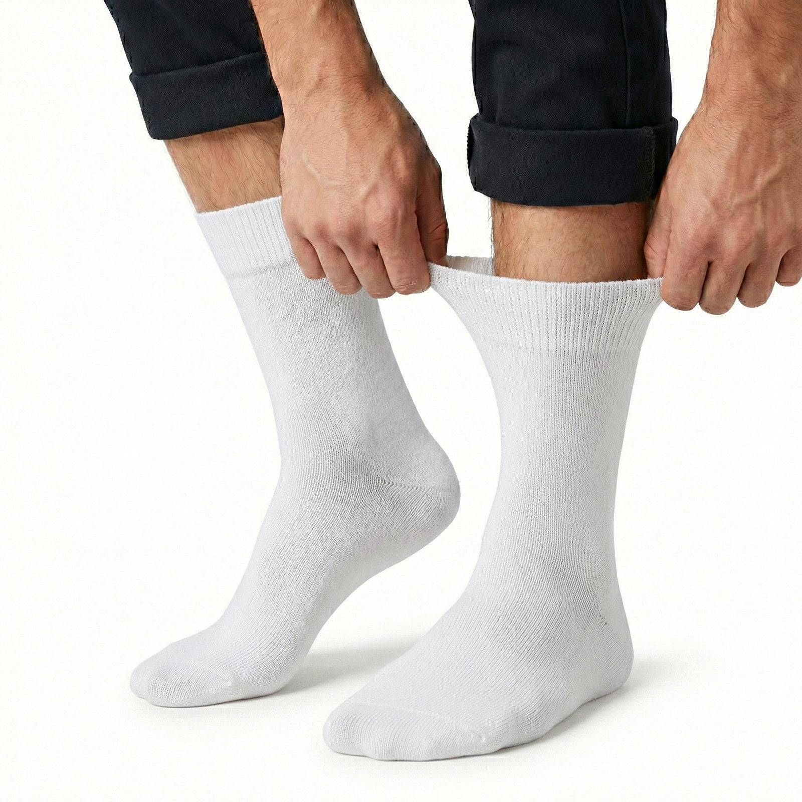 Premium 6 Pair White Cotton Rich Loose Top Diabetic Comfort Socks 11-14