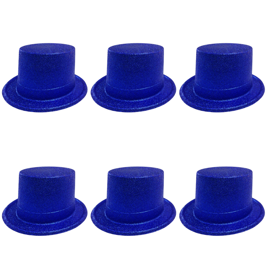 Premium Glitter Top Hats - Blue, 6 Pack