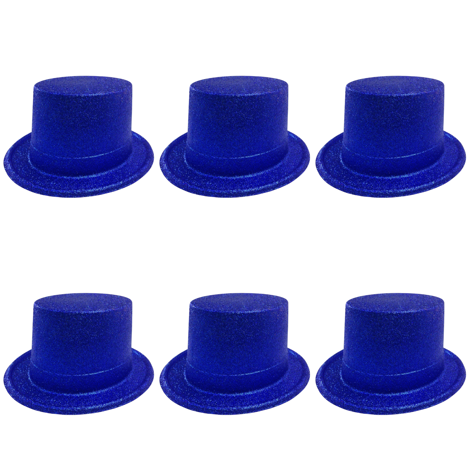 Premium Glitter Top Hats - Blue, 6 Pack