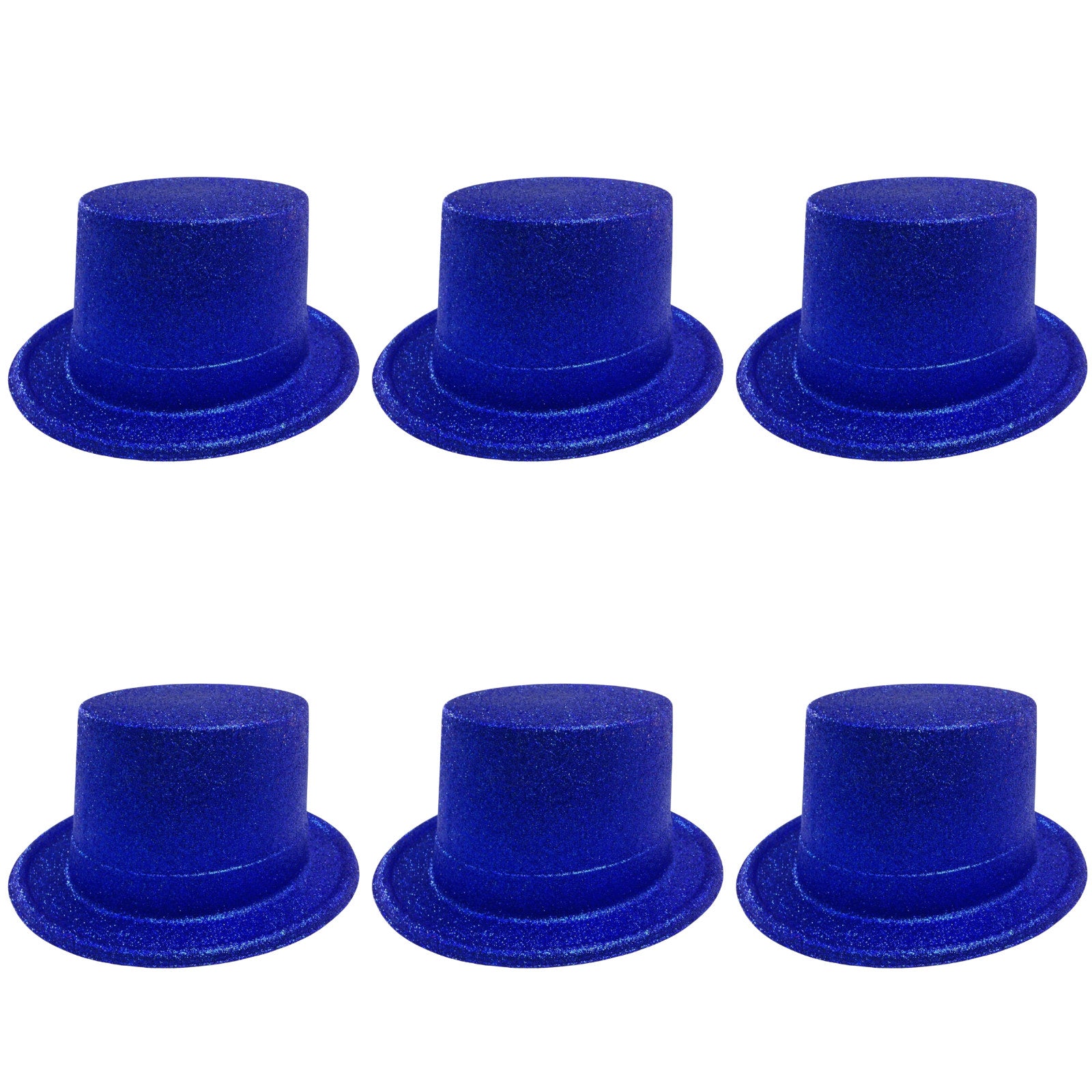 Premium Glitter Top Hats - Blue, 6 Pack