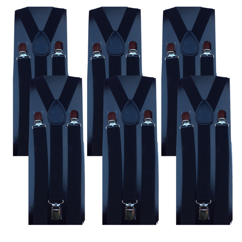 Premium 6 Pack Men's Black Adjustable Y Back Suspenders