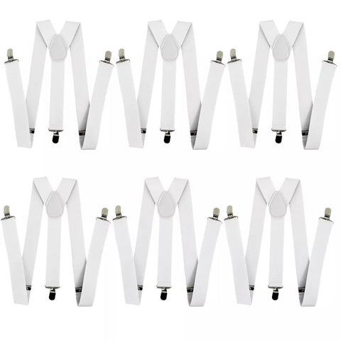 Premium 6 Pack Men's White Adjustable Y Back Suspenders