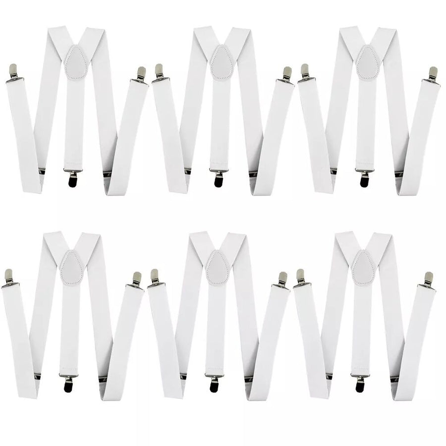 Premium 6 Pack Men's White Adjustable Y Back Suspenders