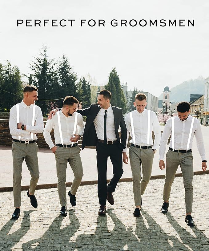 Premium 6 Pack Men's White Adjustable Y Back Suspenders