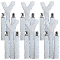 Premium 6 Pack Men's White Sequin Adjustable Y Back Suspenders