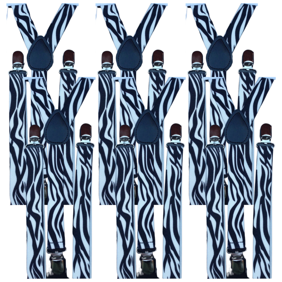 Premium 6 Pack Men's Zebra Adjustable Y Back Suspenders