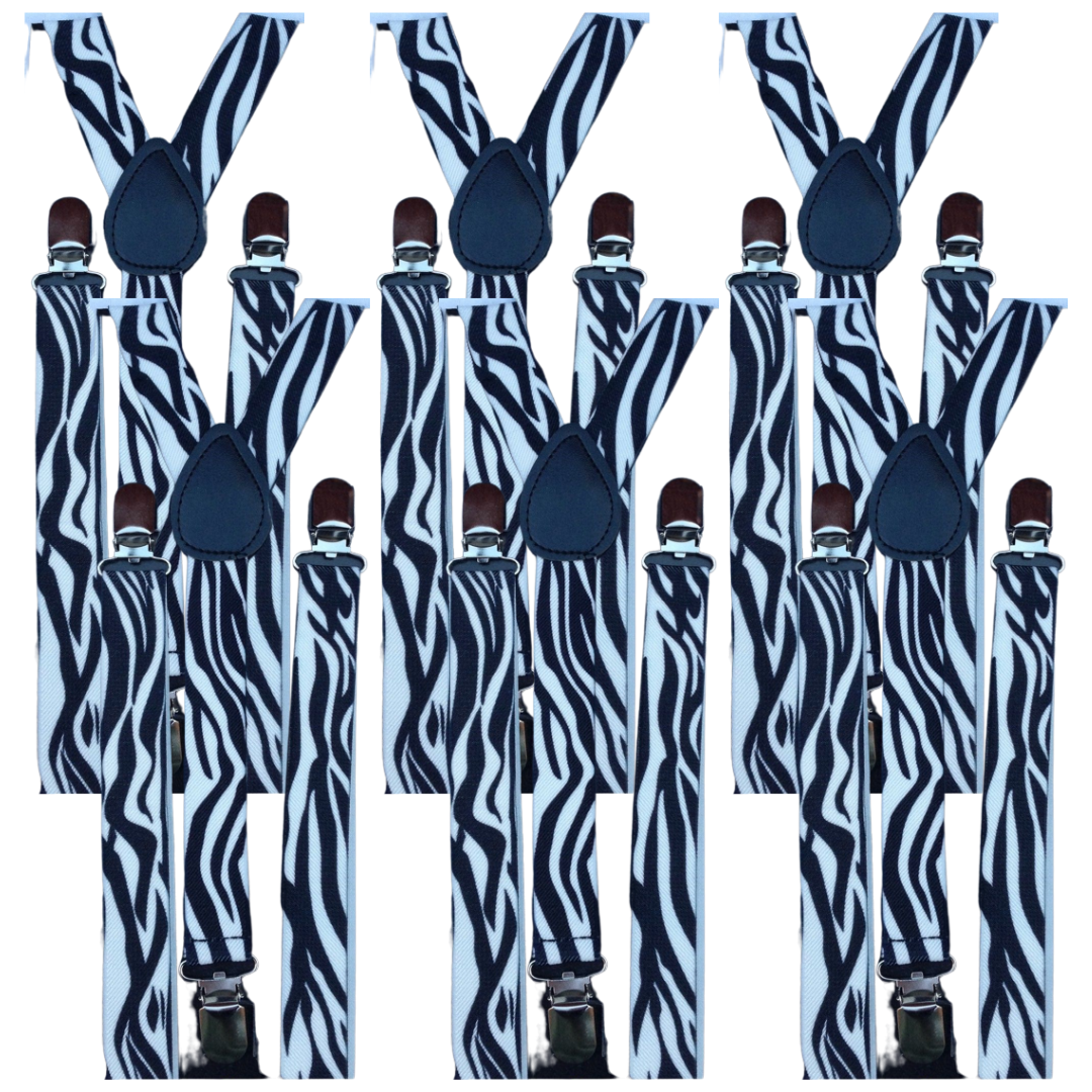 Premium 6 Pack Men's Zebra Adjustable Y Back Suspenders