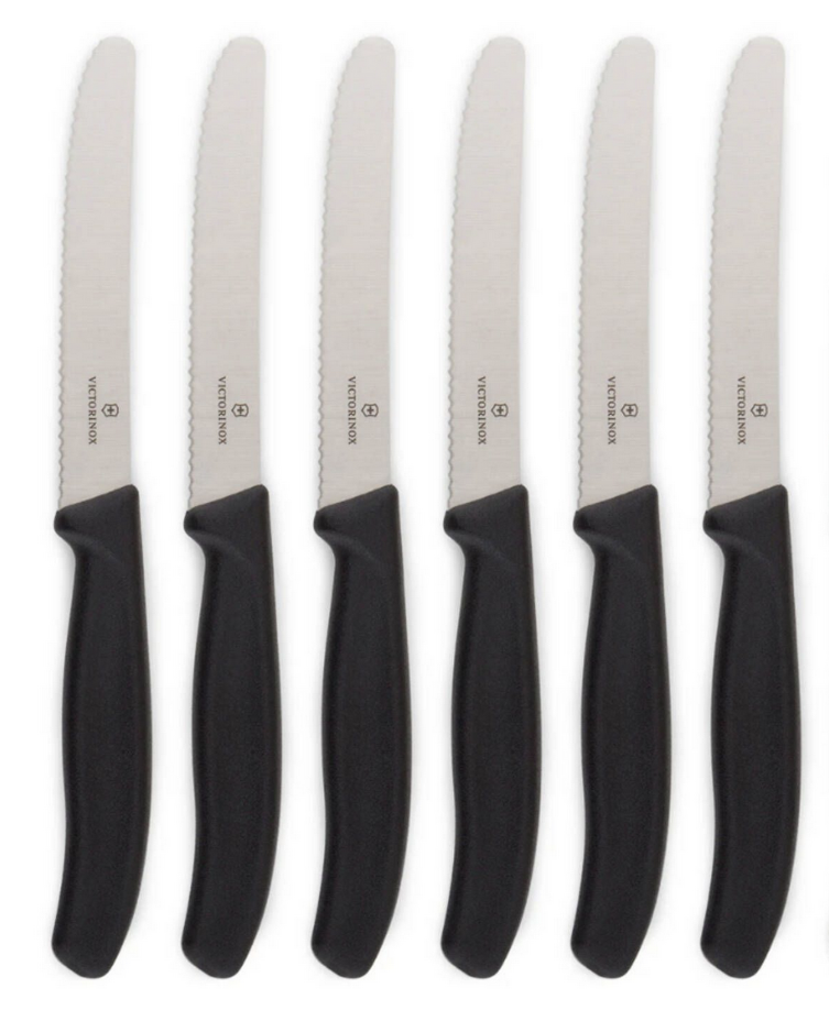 Victorinox Wavy Edge Steak & Tomato Knife Set - Black, 6 Pack