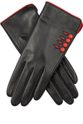 Dents Women's Leather Gloves with Button Detail - Black/Berry - Large