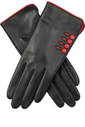 Dents Women's Leather Gloves with Button Detail - Black/Berry - Medium