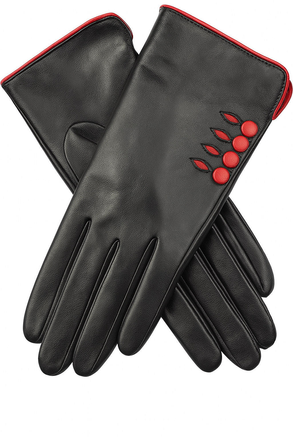 Dents Women's Leather Gloves with Button Detail - Black/Berry - Medium