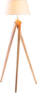 Large Tripod Floor Lamp 144.5cm with Linen Shade, Bamboo Wood Base, Retro Design - SuperSaverAU - view 3