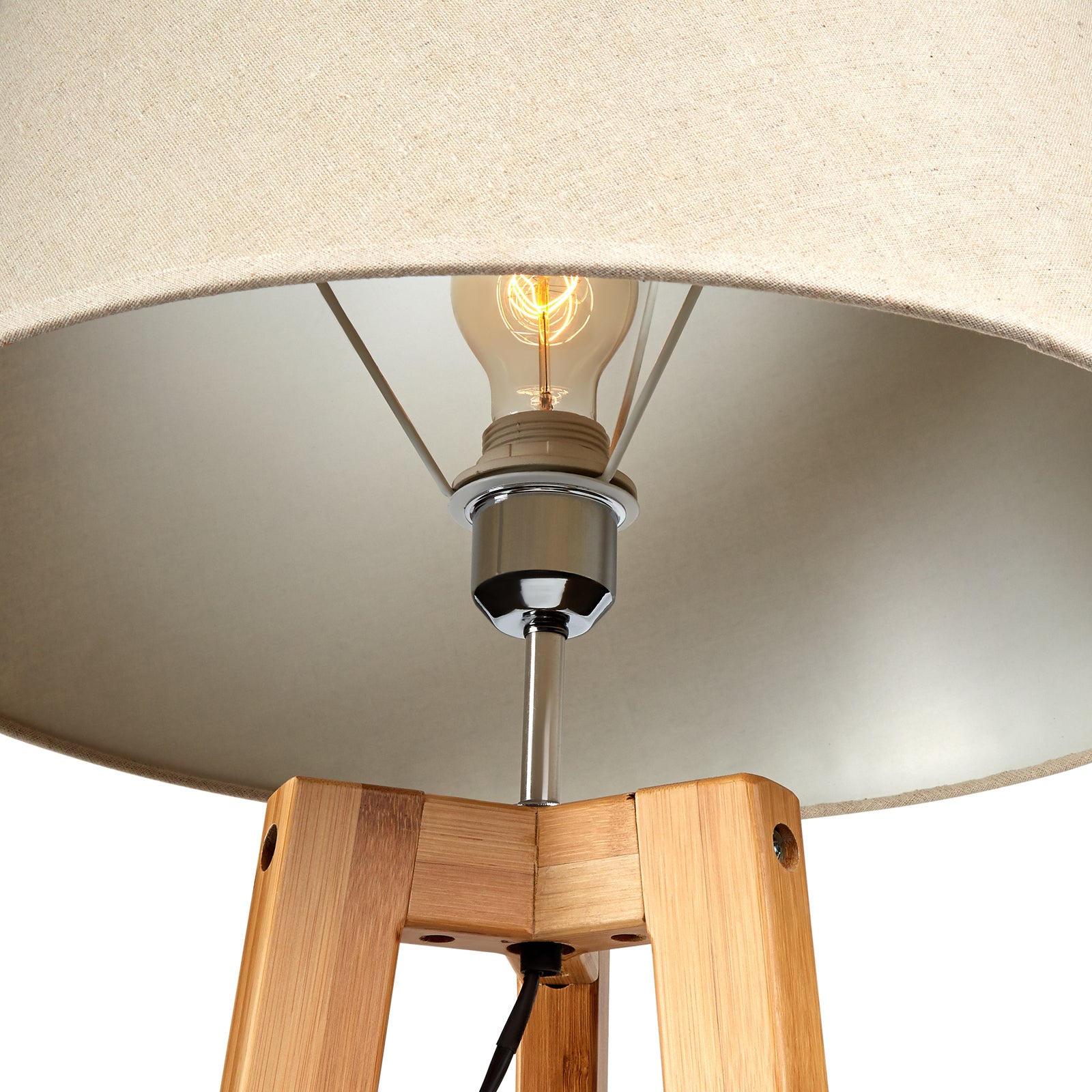 Natural Large Bamboo Tripod Floor Lamp 155cm with Beige Linen Shade - SuperSaverAU - view 2