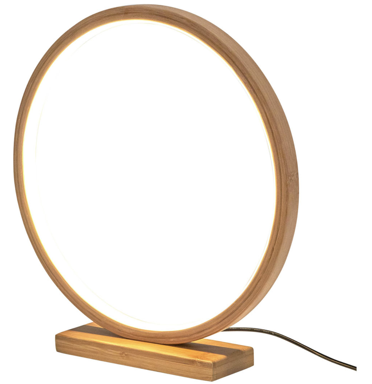 Premium Bamboo Single Ring LED Lamp with Sturdy Base - Natural