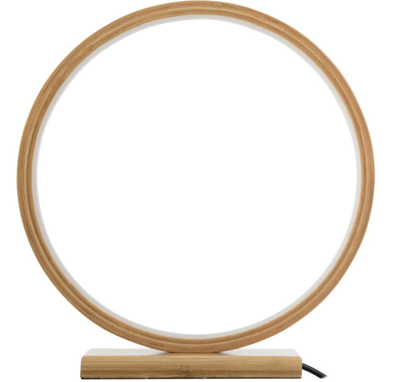 Premium Bamboo Single Ring LED Lamp with Sturdy Base - Natural